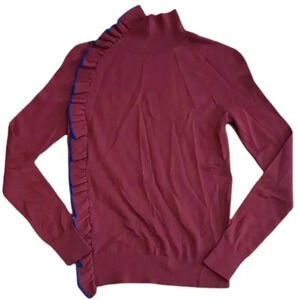 Victoria Beckham Burgundy Wool Ruffle Mock Neck Sweater S